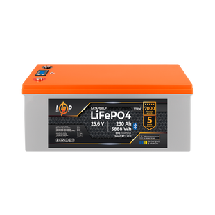 Акумулятор LP LiFePO4 25,6V - 230 Ah (5888Wh) (BMS 200A/100А) пластик LCD Smart BT 37396 фото
