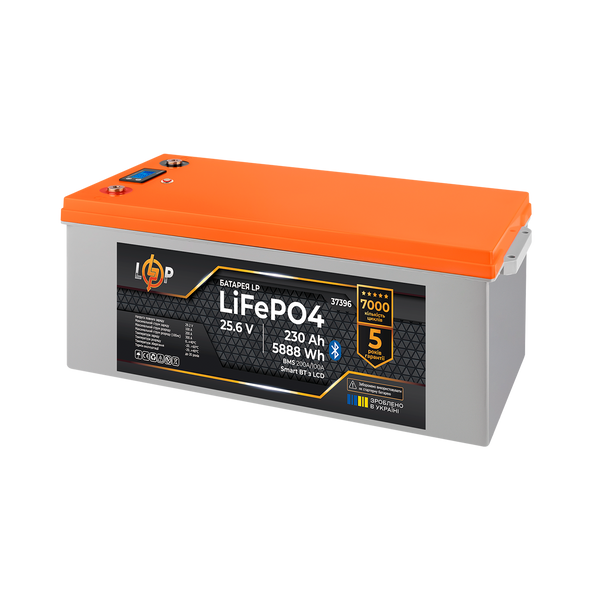 Акумулятор LP LiFePO4 25,6V - 230 Ah (5888Wh) (BMS 200A/100А) пластик LCD Smart BT 37396 фото