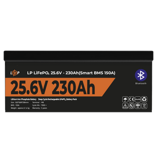 Акумулятор LP LiFePO4 25,6V - 230 Ah (5888Wh) (Smart BMS 150А) з BT пластик 30384 фото