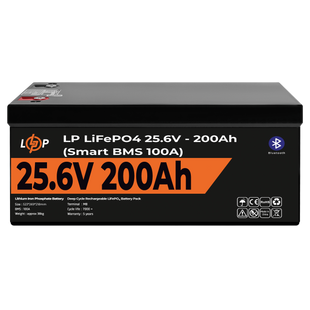 Акумулятор LP LiFePO4 24V (25,6V) - 200 Ah (5120Wh) (Smart BMS 100А) з BT пластик 20201 фото