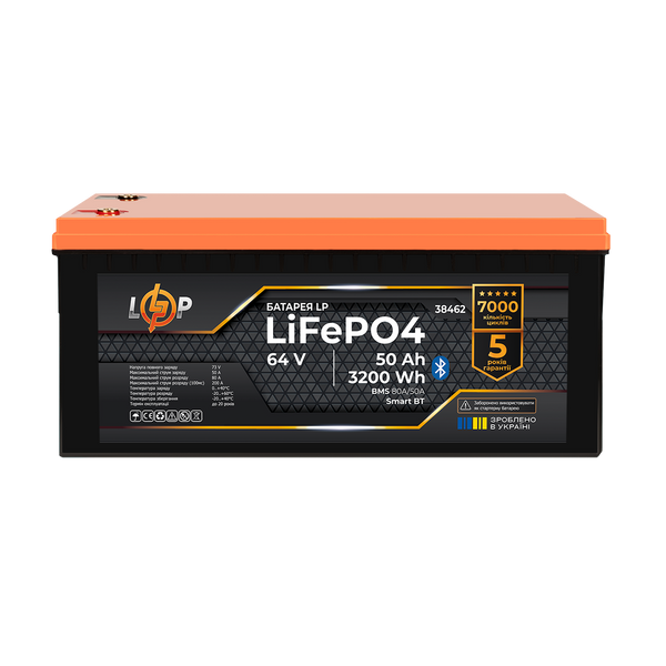 Акумулятор LP LiFePO4 64V - 50 Ah (3840Wh) (BMS 80A/50А) пластик Smart BT 38462 фото