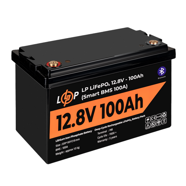 Акумулятор LP LiFePO4 12V (12,8V) - 100 Ah (1280Wh) (Smart BMS 100А) з BT пластик 20197 фото